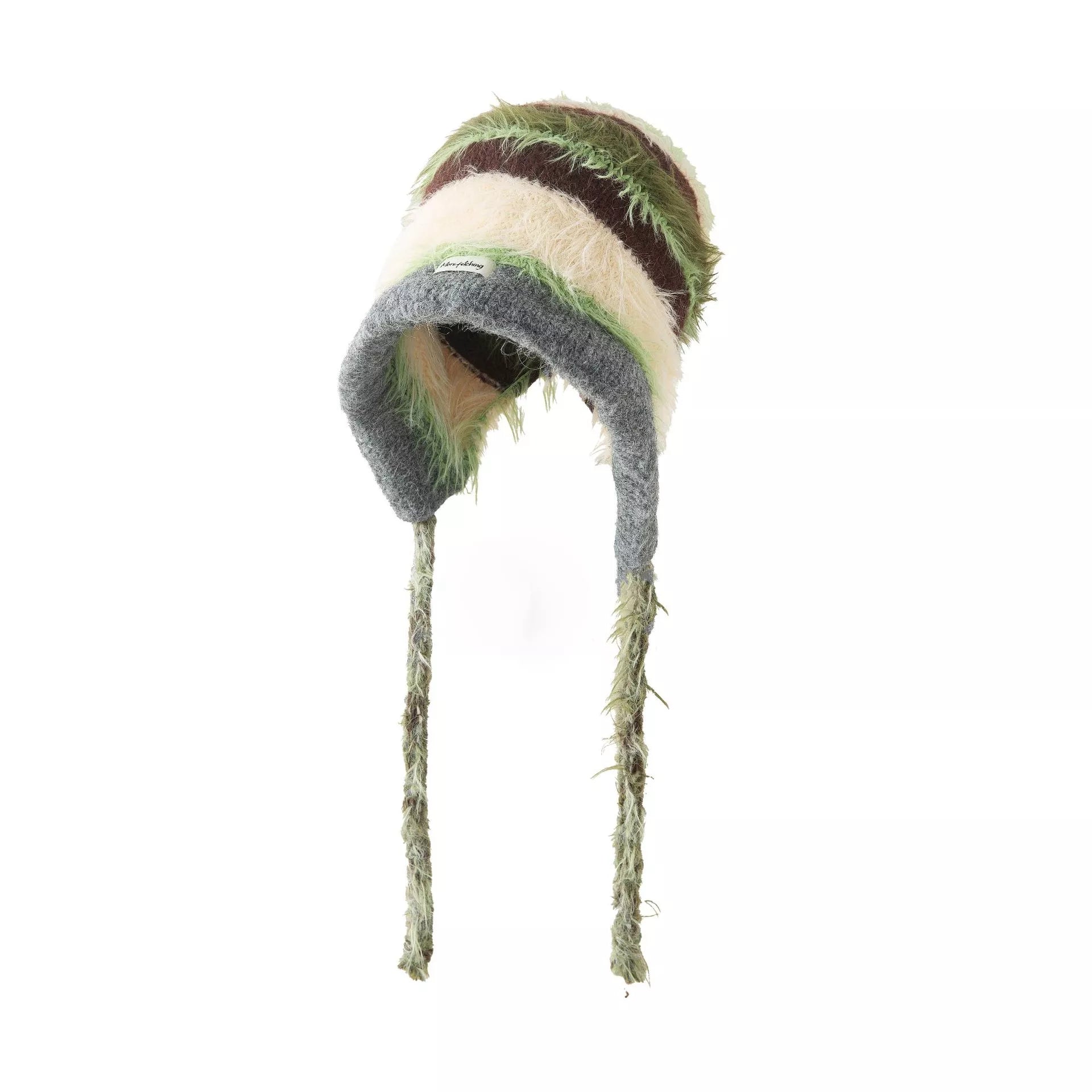 Women's Striped Fuzzy Knit Hat with Ear Flaps