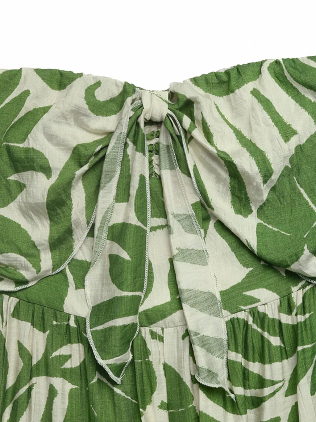 Tropical Print Tie Front Strapless Wide Leg Jumpsuit Green