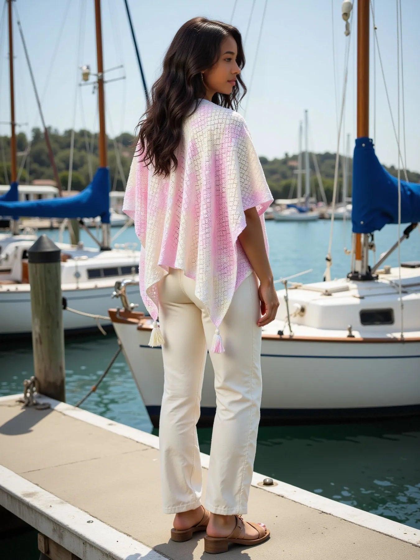 Openwork Tassel Gradient Knit Cover Up