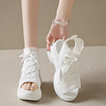 Women's Cutout Mesh Wedge Sandals - White & Black