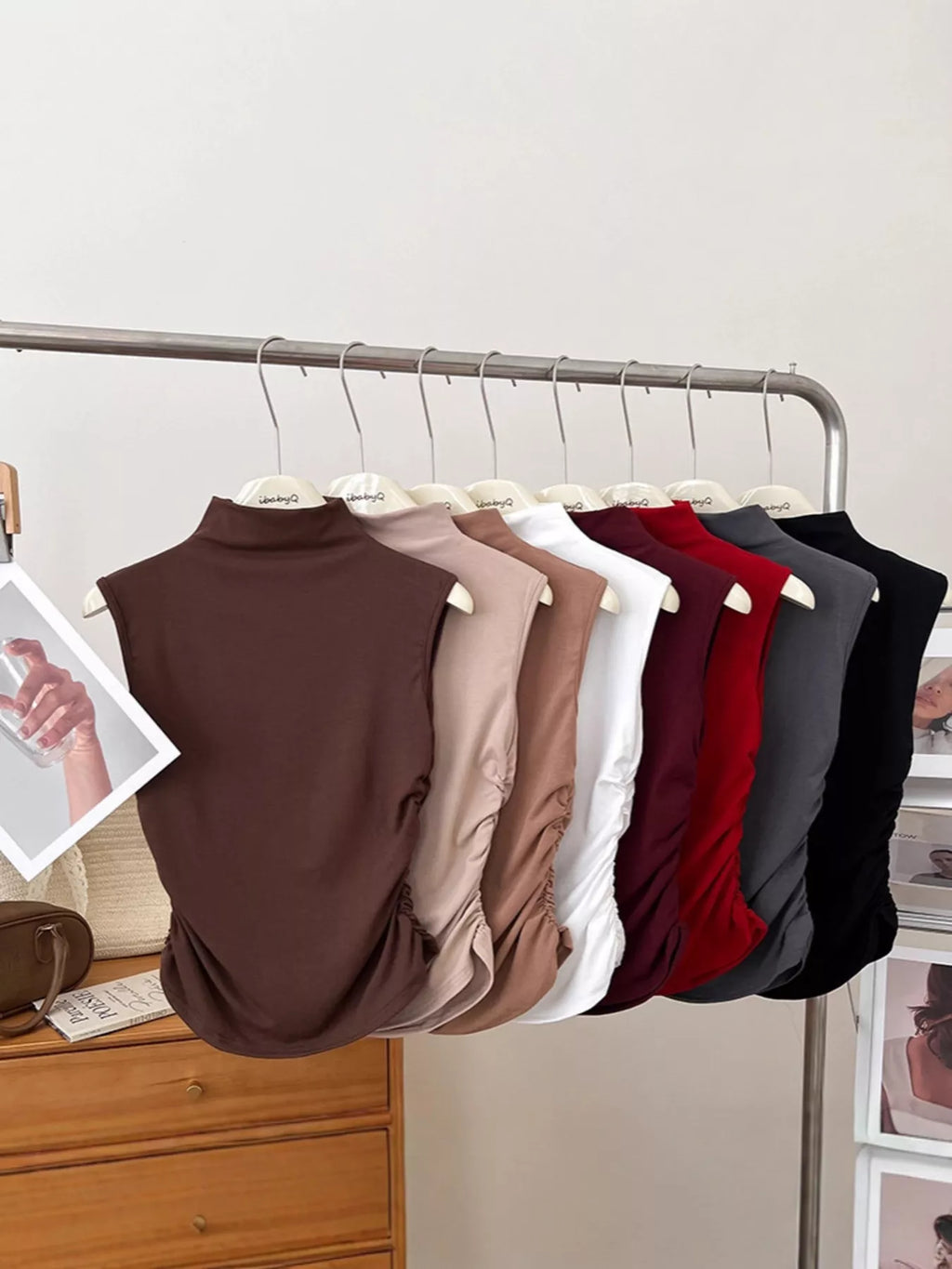 Ruched Mock Neck Sleeveless Tank Top