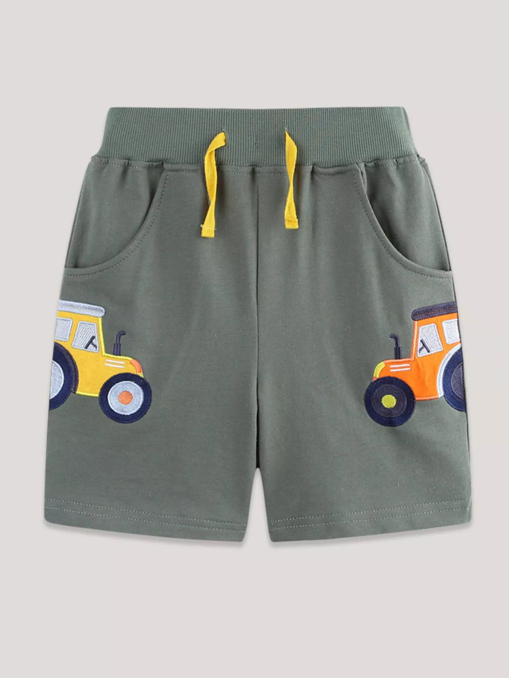 Children's Green Tractor Embroidered Cotton Drawstring Shorts