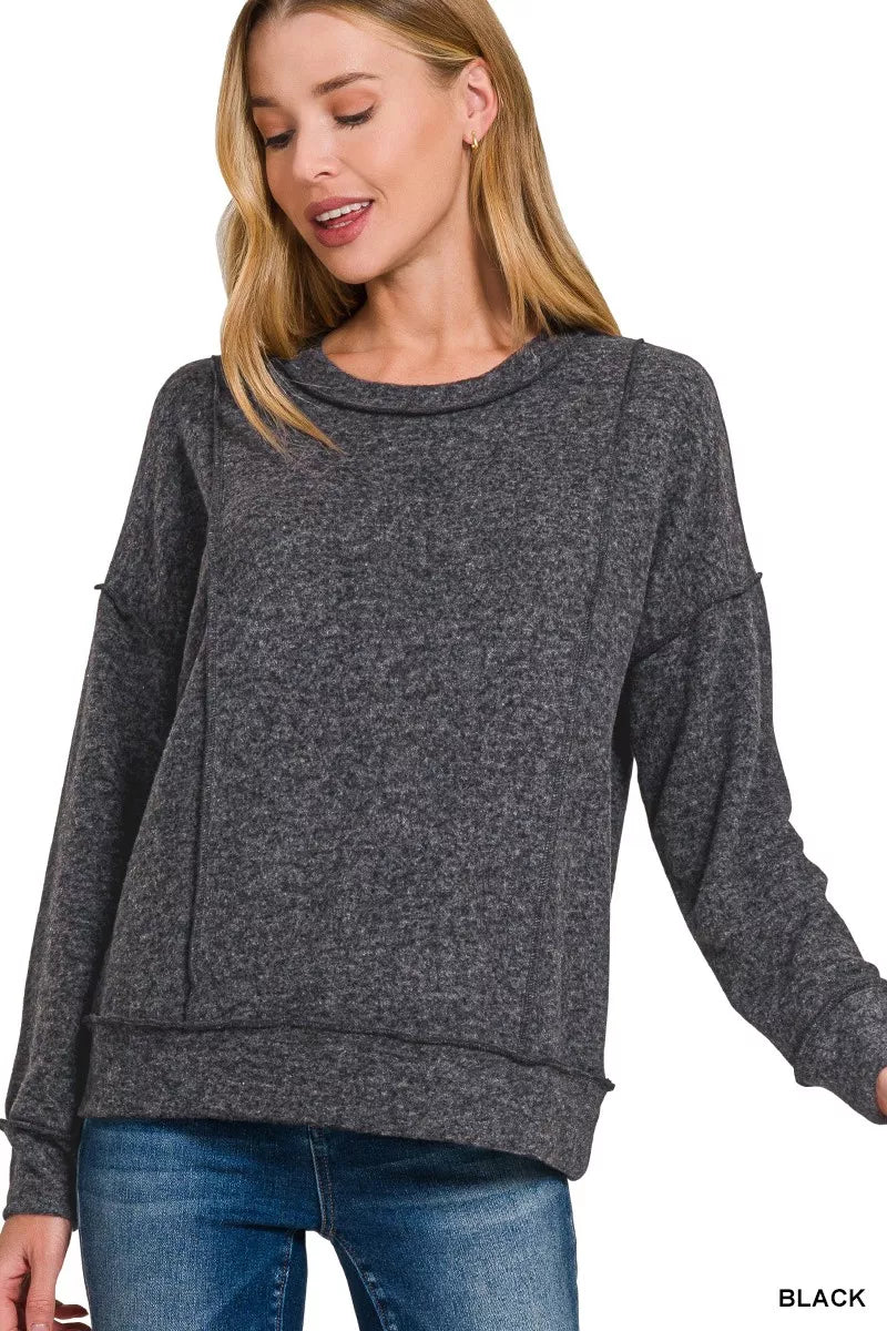 Brushed Hacci Drop Shoulder Long Sleeve Pullover Sweater