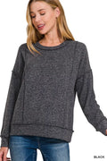 Brushed Hacci Drop Shoulder Long Sleeve Pullover Sweater
