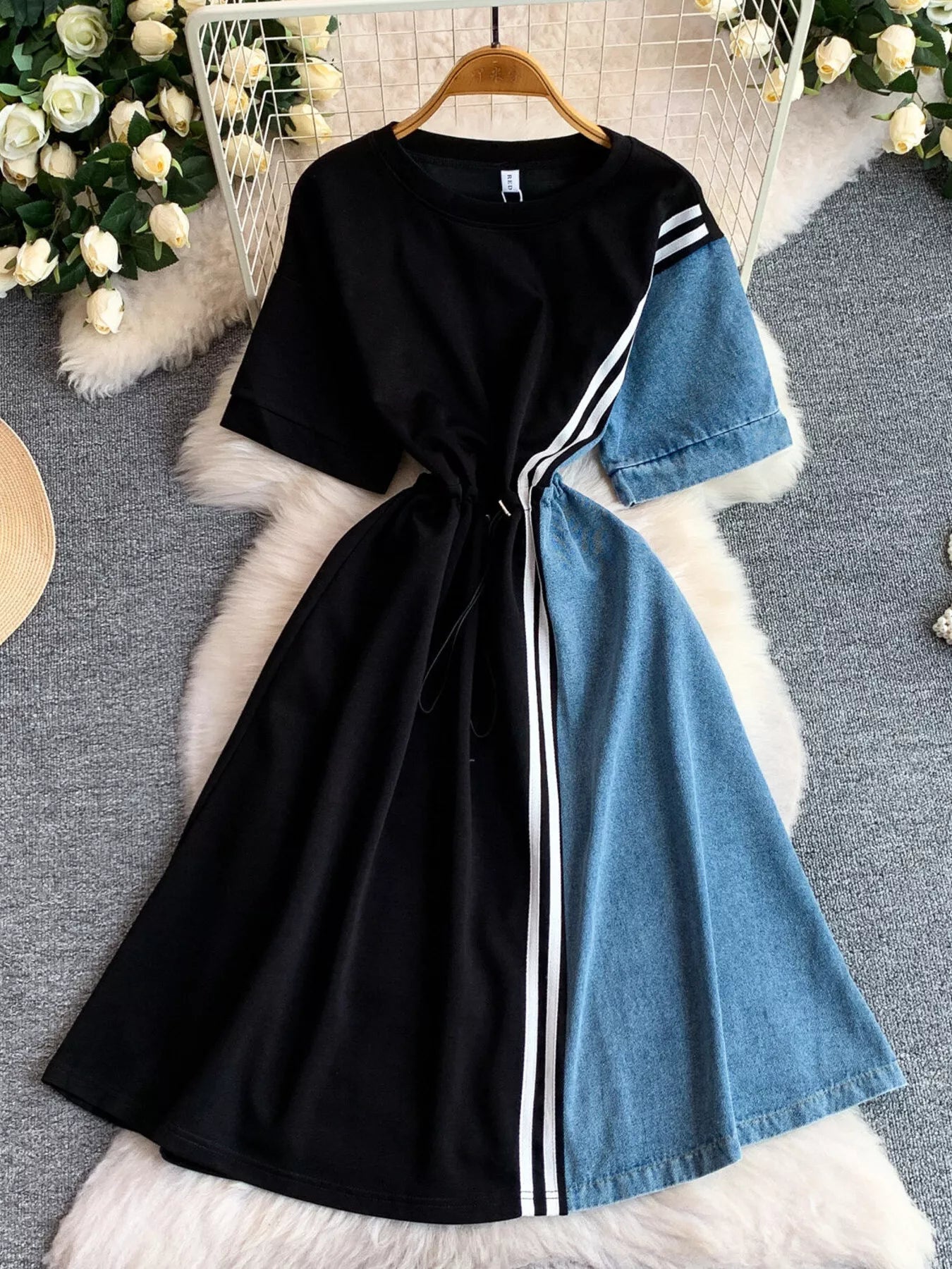 Color Block Short Sleeve Casual Dress