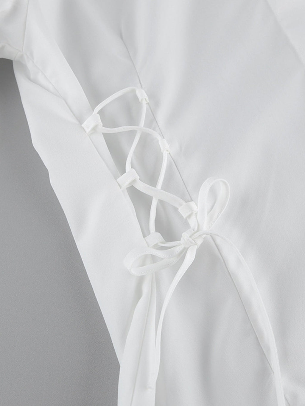 White Side Lace Up Button Up Shirt