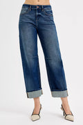 Women's Slouchy Crop Barrel Cuffed Mid-Rise Jeans