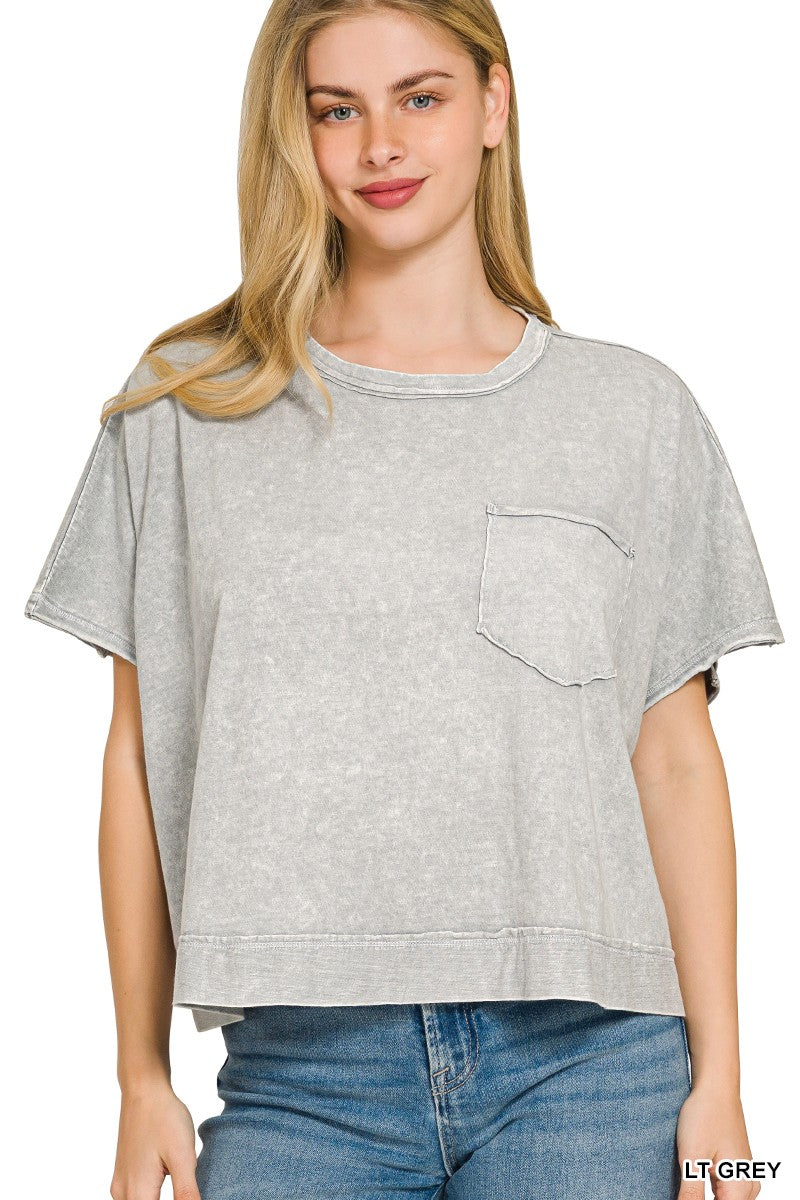 Light Grey Snow Washed Boxy Top and Shorts Lounge Set