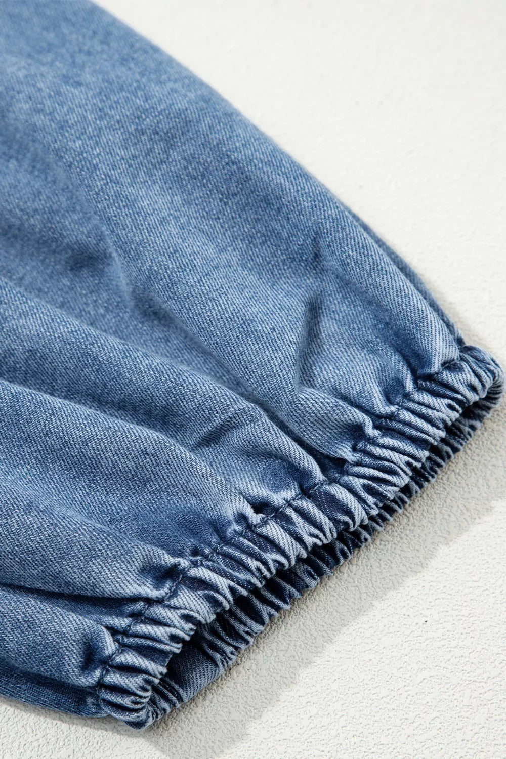 Blue Denim Puff Sleeve Shirt with Collared Button Down Front