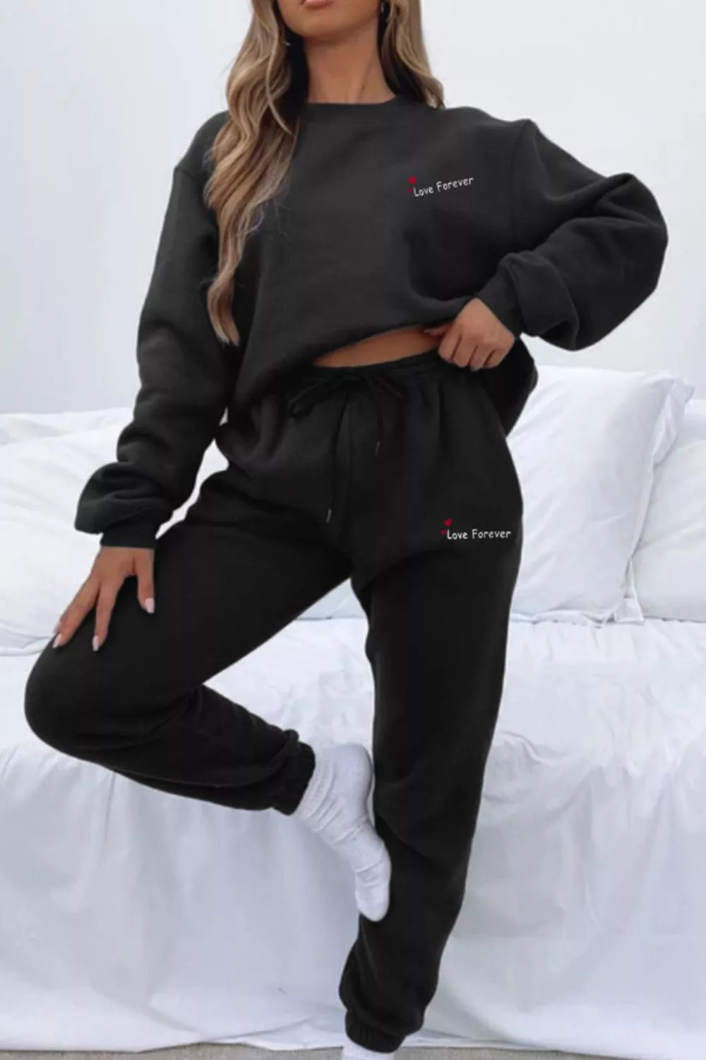 Women's Chocolate Brown Round Neck Sweatshirt and Joggers Set