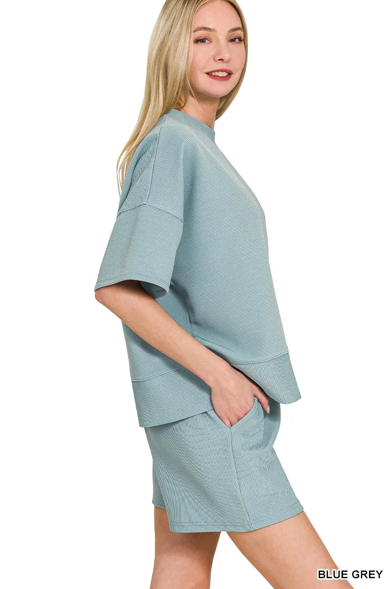 Zenana Ribbed Tee & Shorts Set - Casual Outfit