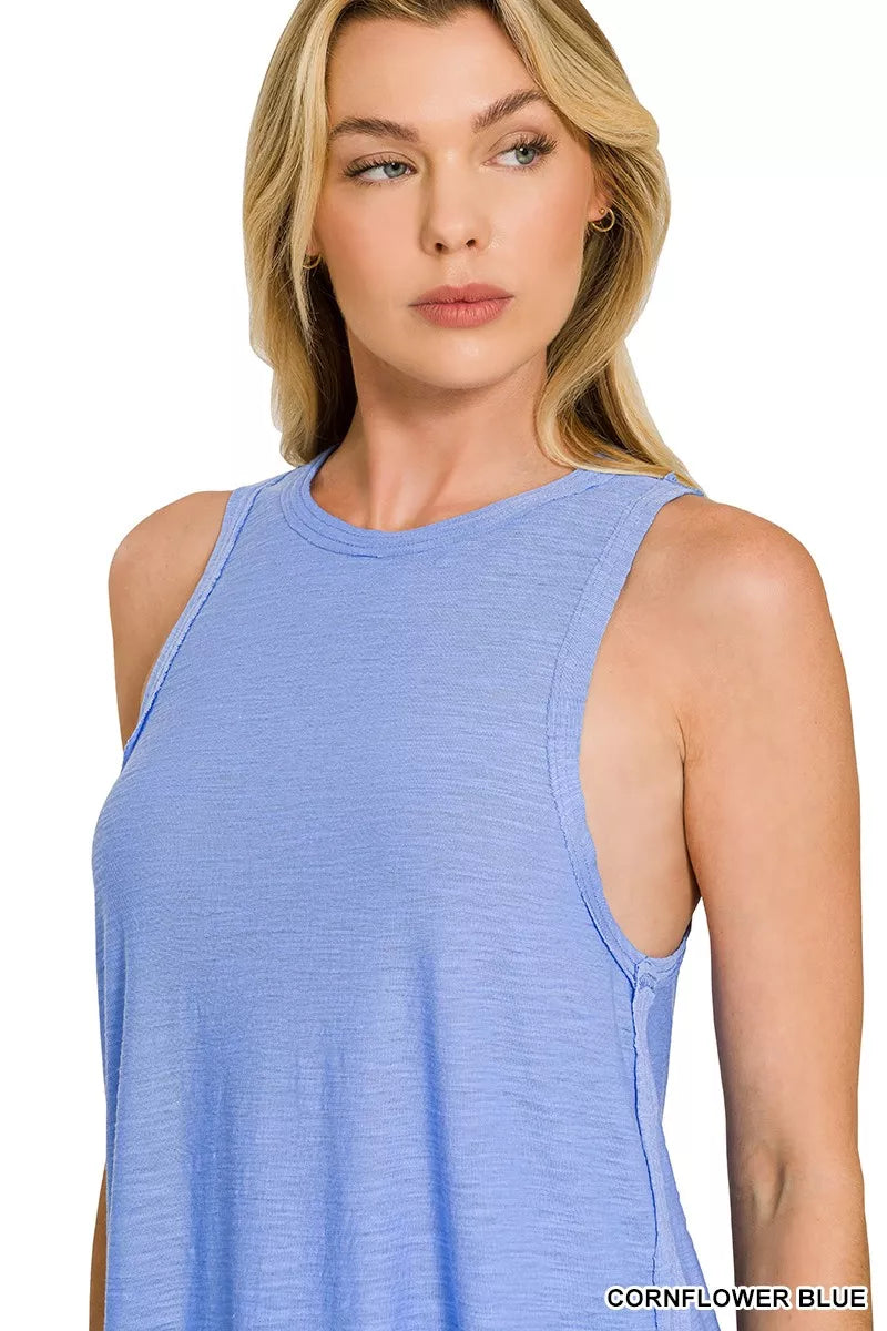 Curved Hem Slub Tunic Tank Top