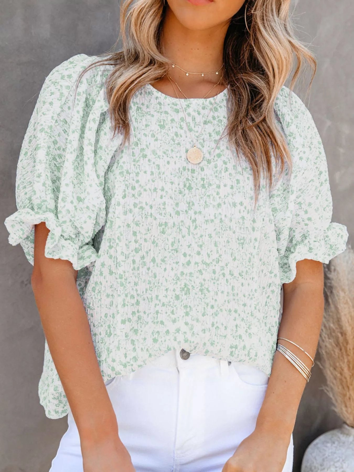 Full Size Floral Print Ruffle Sleeve Blouse Plus Size