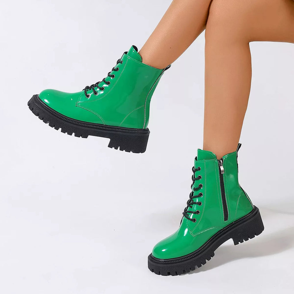 Women's Lace-Up Platform Combat Boots in Fuchsia or Green