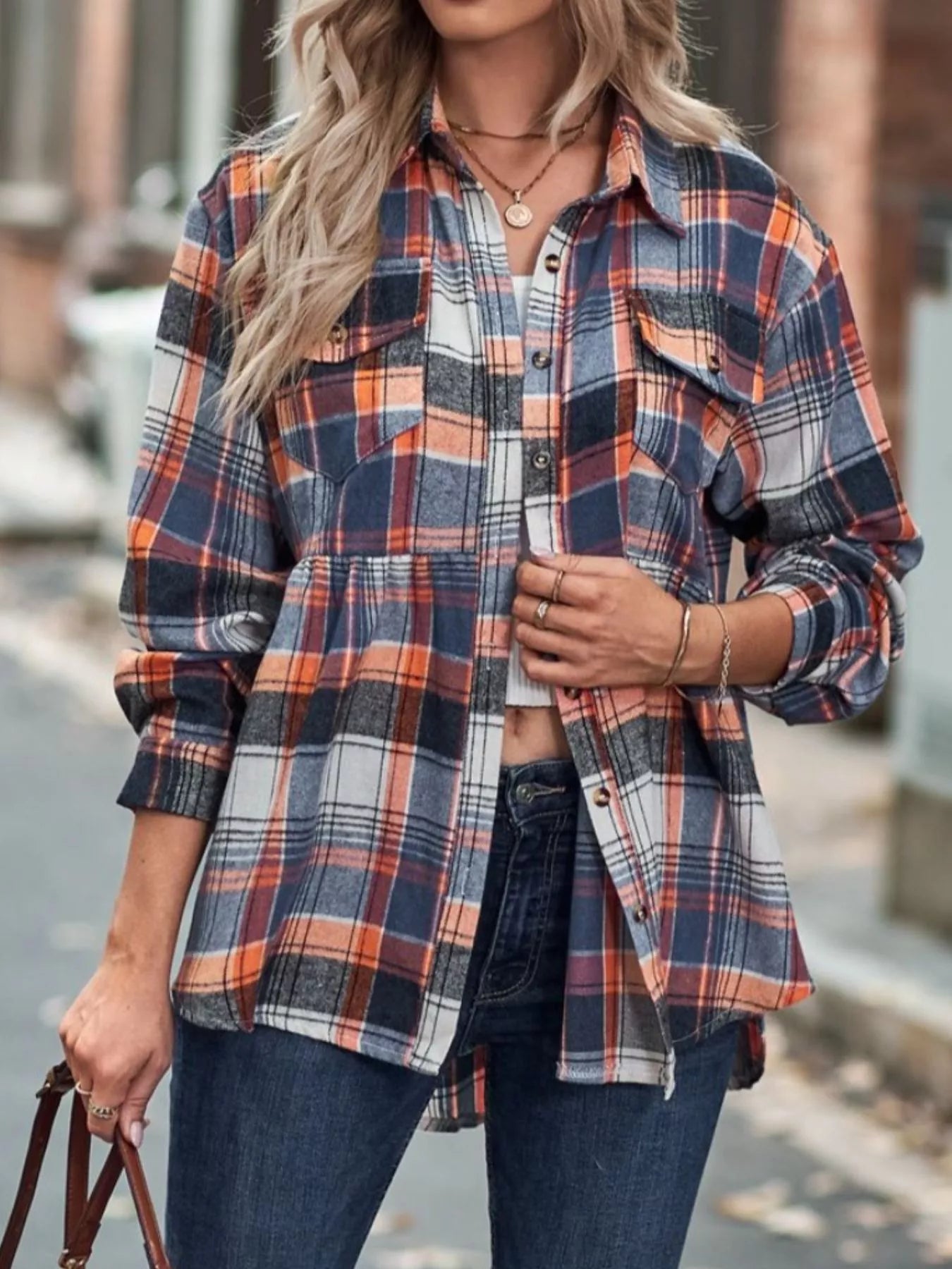 Women's Plaid Button Down Shirt Long Sleeve Casual Top