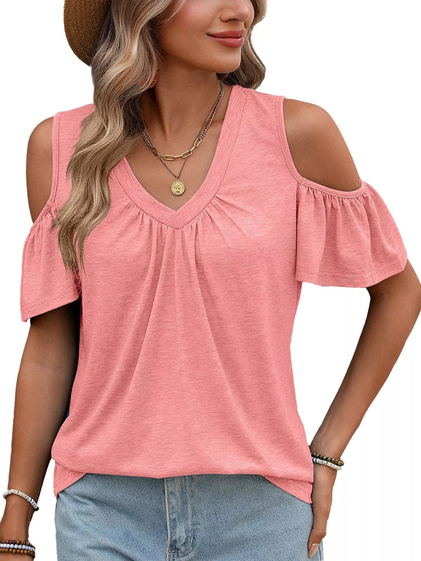 Cold Shoulder V-Neck T-Shirt