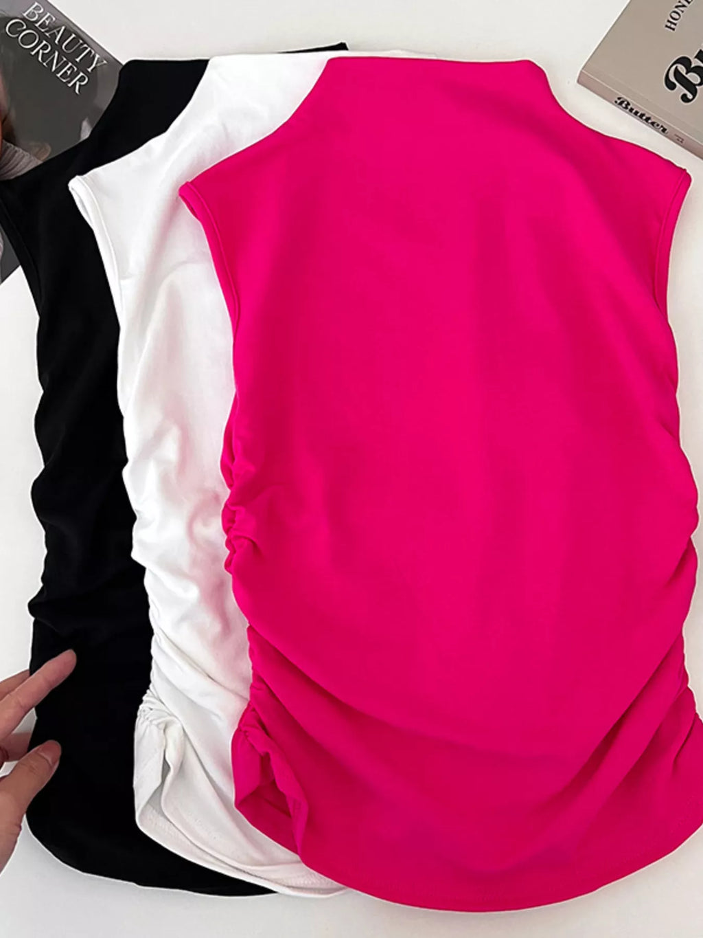 Ruched Mock Neck Sleeveless Tank Top