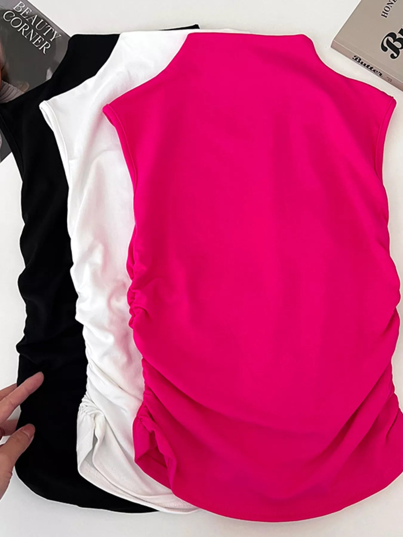Ruched Mock Neck Sleeveless Tank Top