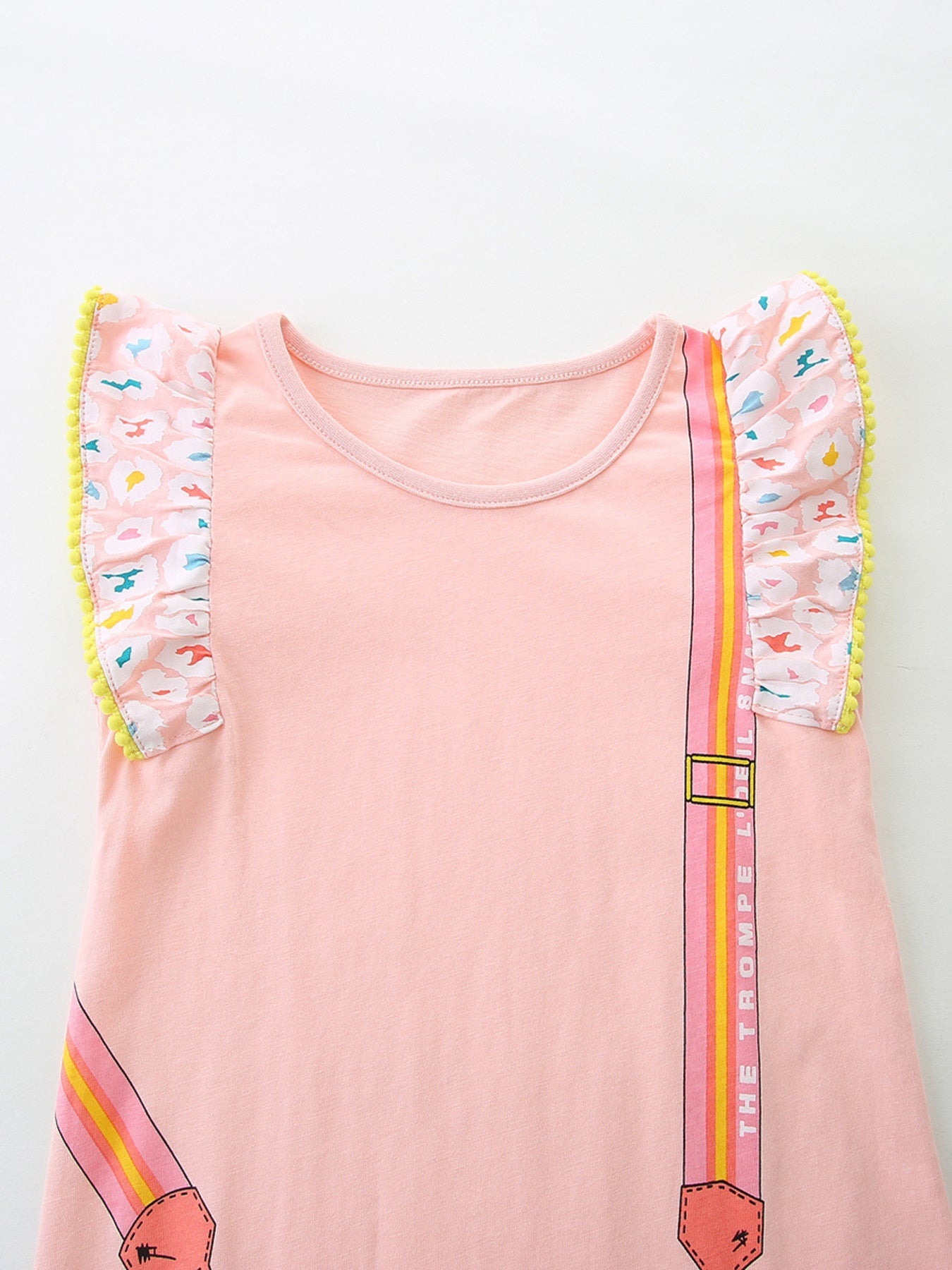 Girls Pink Ruffled Cartoon Bag Print Cotton Dress for Playtime