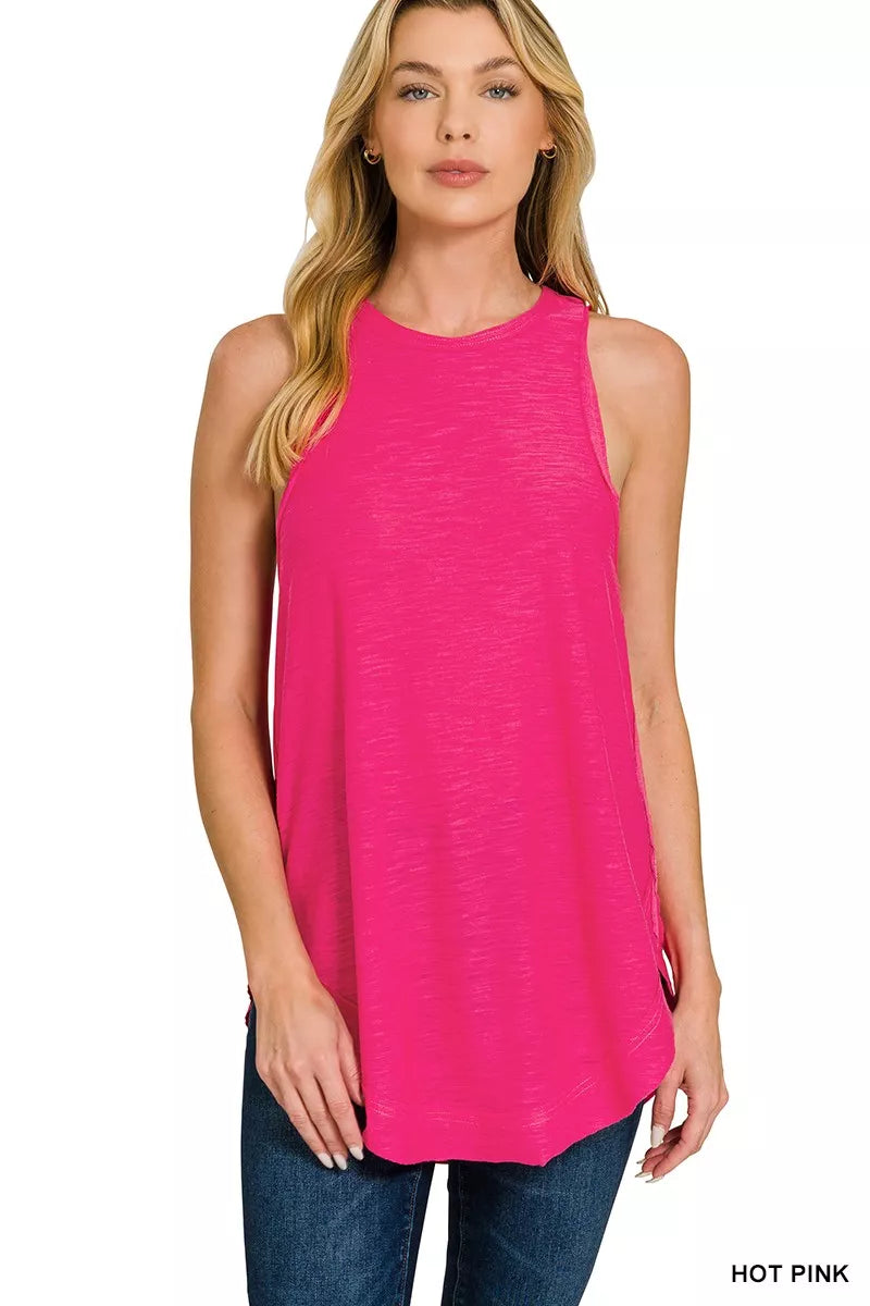 Curved Hem Slub Tunic Tank - Relaxed Fit