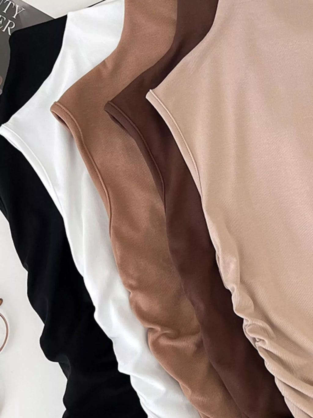 Ruched Mock Neck Sleeveless Tank Top