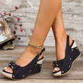 Peep Toe Wedge Sandals with Bow Detail and Slingback Strap