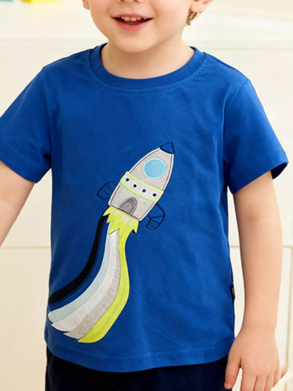 Boys Blue Rocket Graphic T-Shirt Short Sleeve Cotton Blend