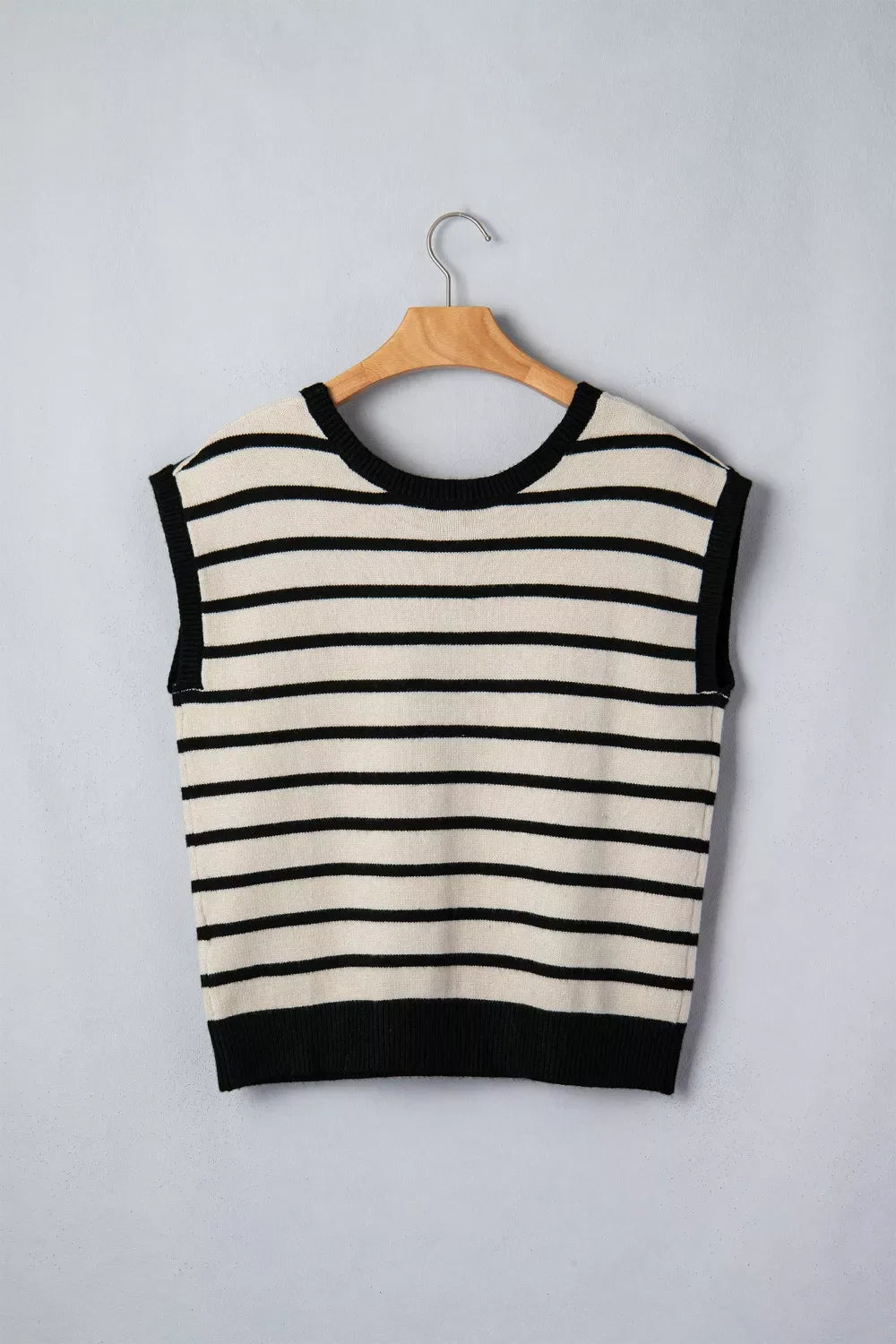 Short Sleeve Striped Sweater with Front Bow Detail