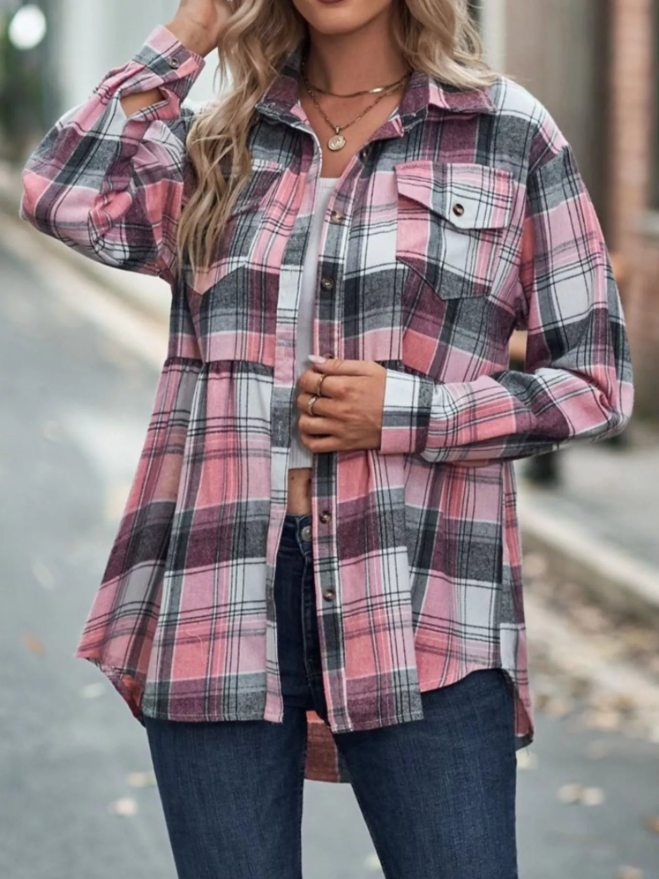 Women's Plaid Button Down Shirt Long Sleeve Casual Top