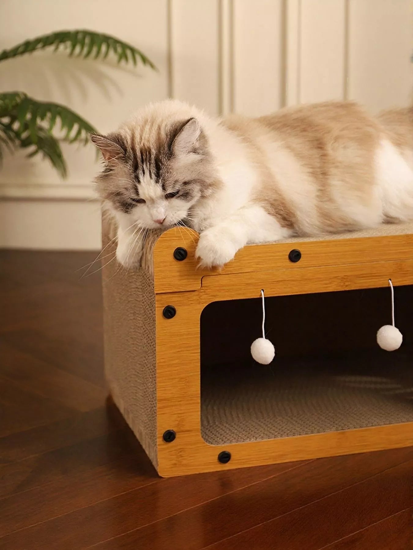 Wooden Cat House with Scratching Pad for Cozy Pet Relaxation