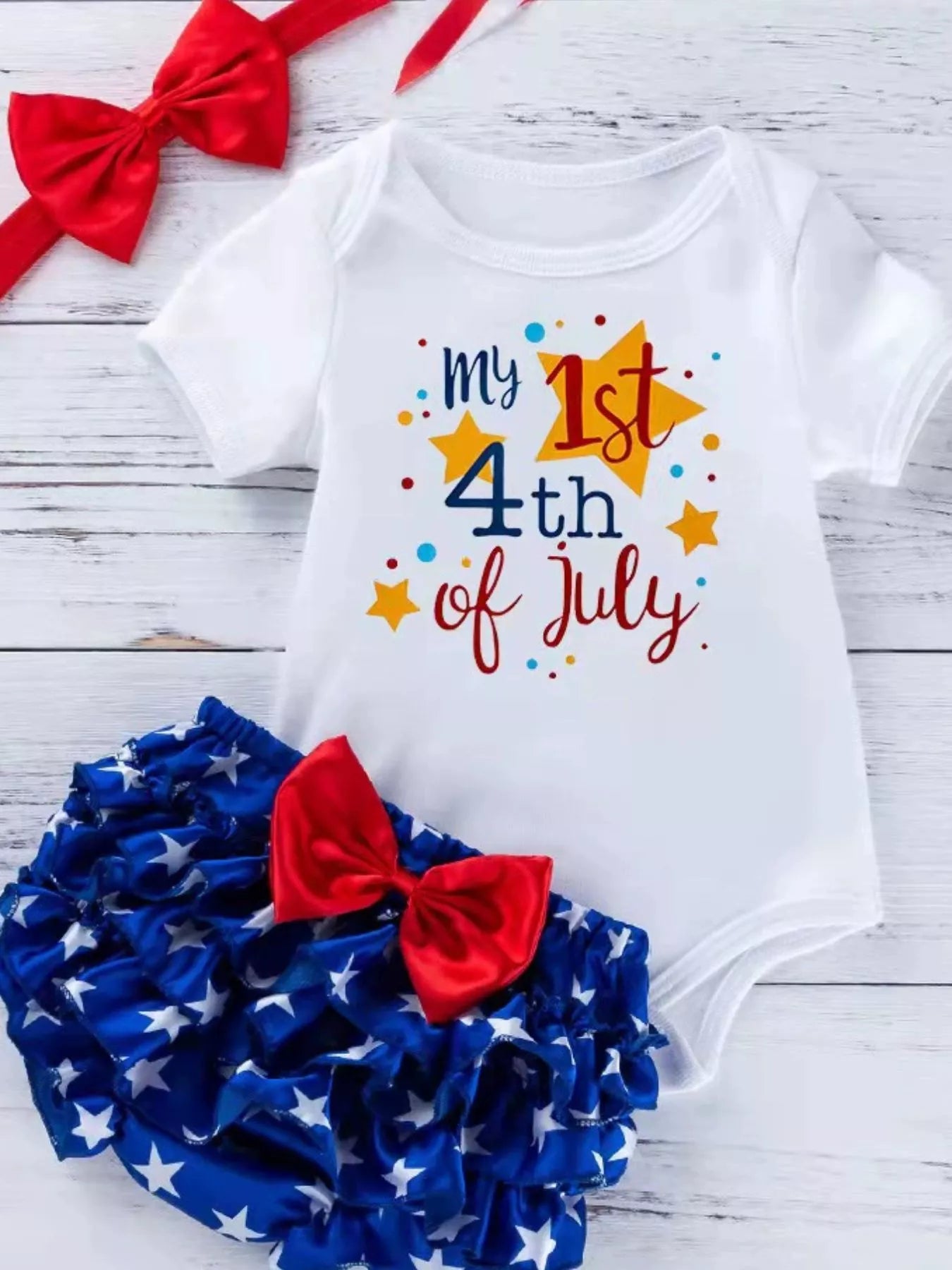 Baby Girls Patriotic Little Miss America 2-Piece Bodysuit Set