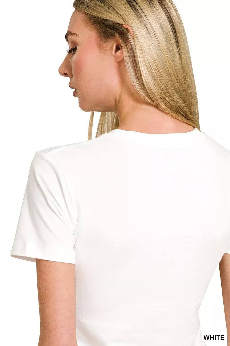 Women's White Patriotic American Flag Graphic Crew Neck T-Shirt