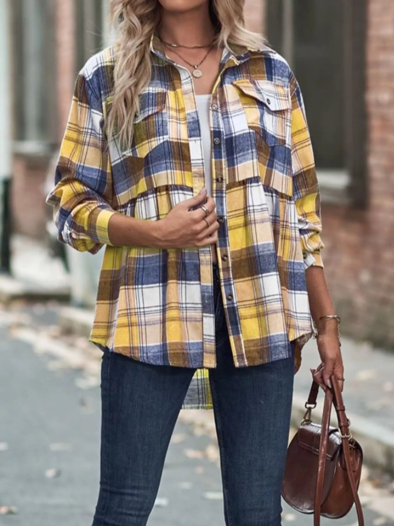 Women's Plaid Button Down Shirt Long Sleeve Casual Top