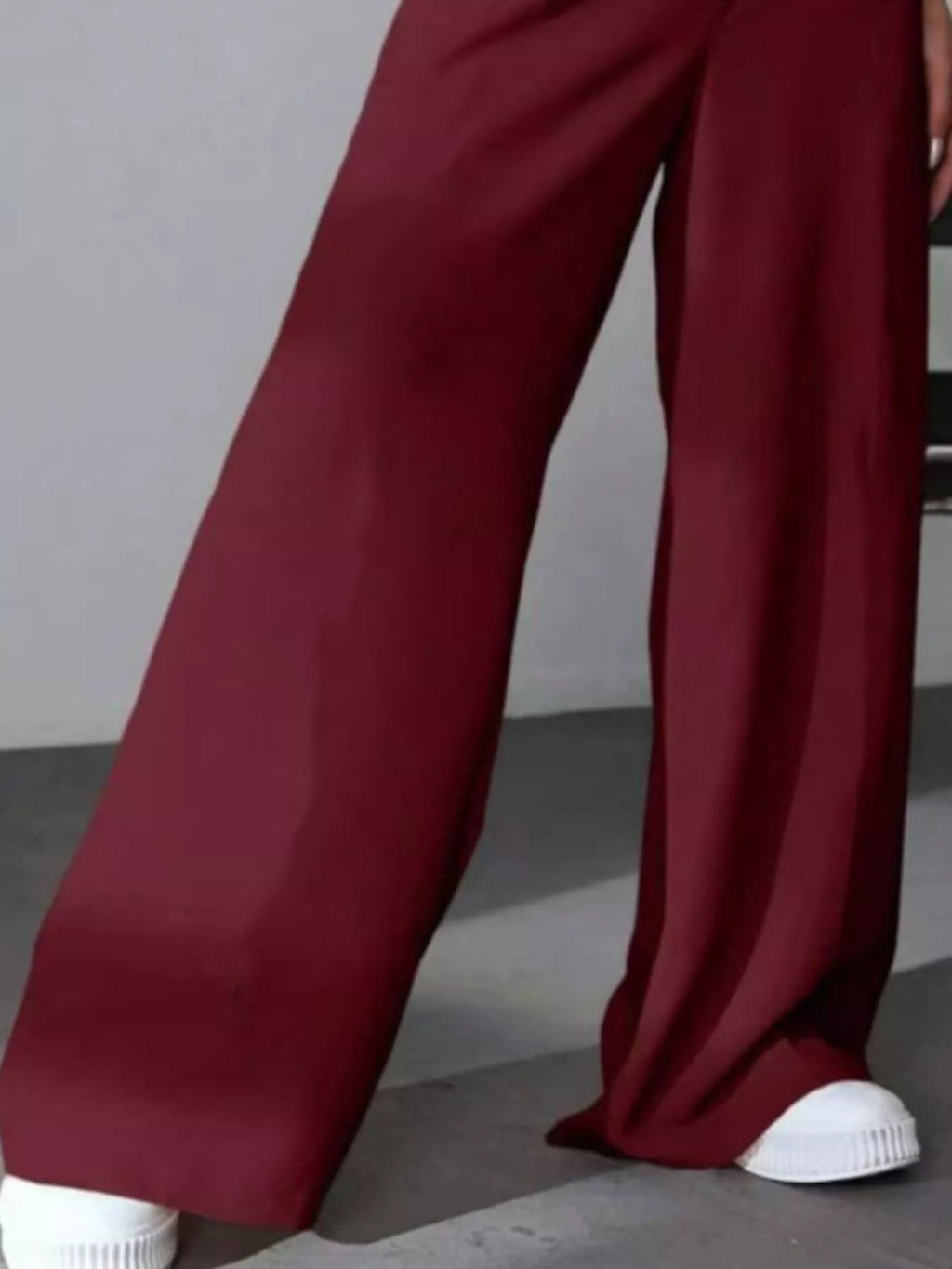 Women's High-Waisted White Pleated Wide Leg Dress Pants