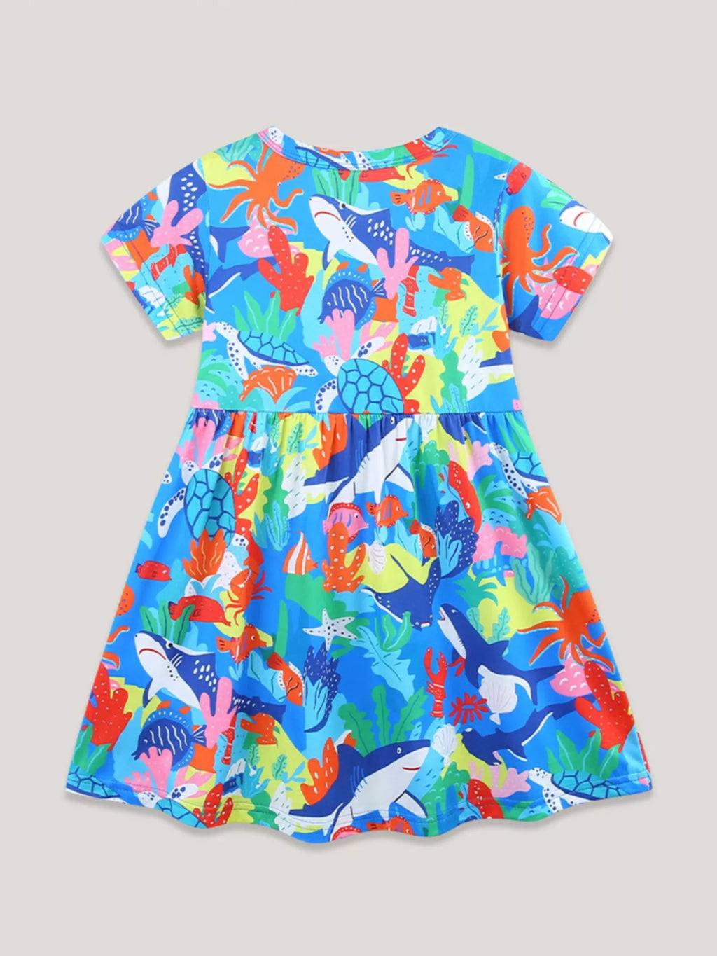 Girls Colorful Ocean Sea Life Print Round Neck Casual Dress