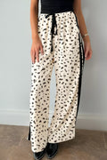 Leopard Print Drawstring Pants with Black Side Stripe Detail