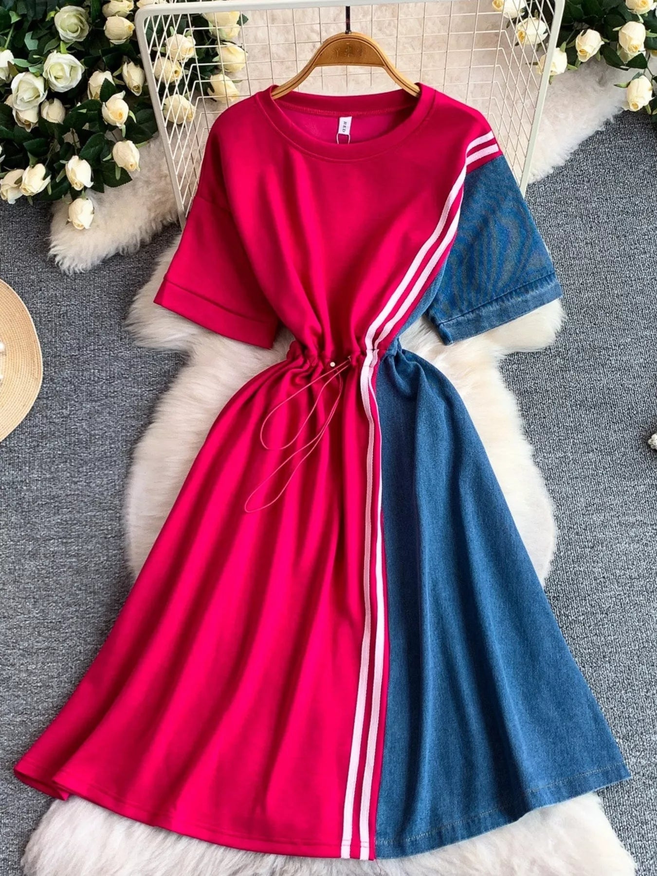 Color Block Short Sleeve Casual Dress