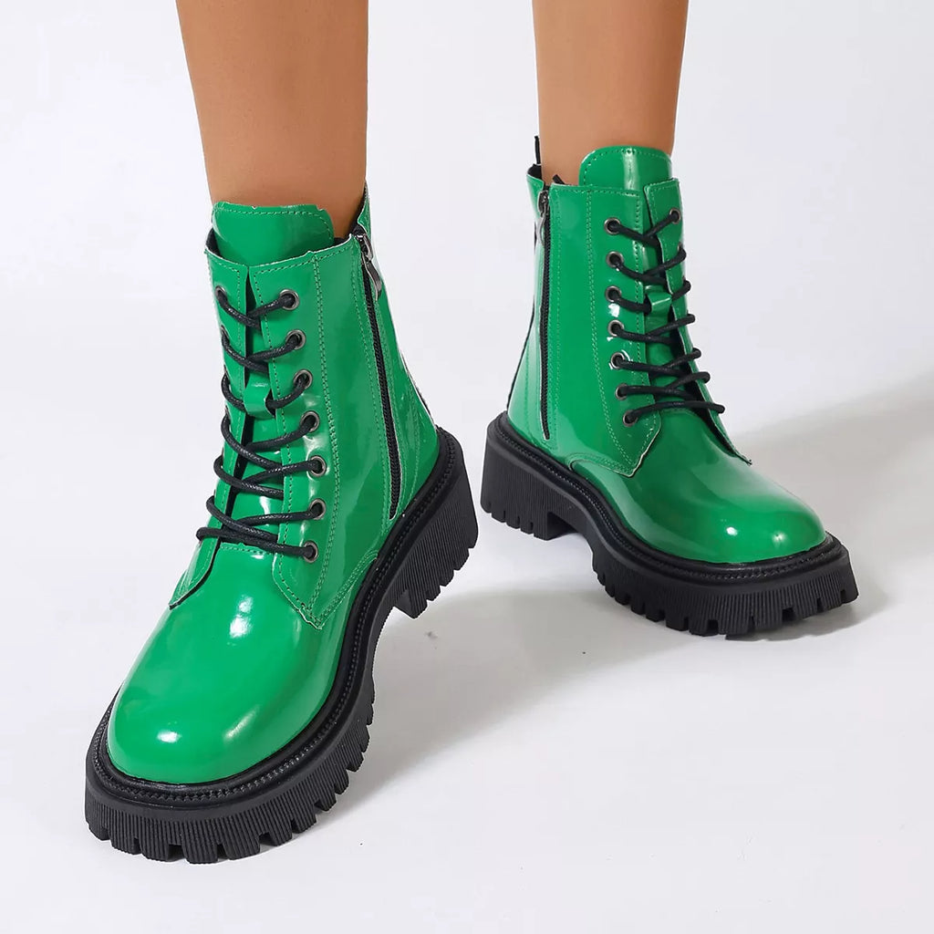 Women's Lace-Up Platform Combat Boots in Fuchsia or Green