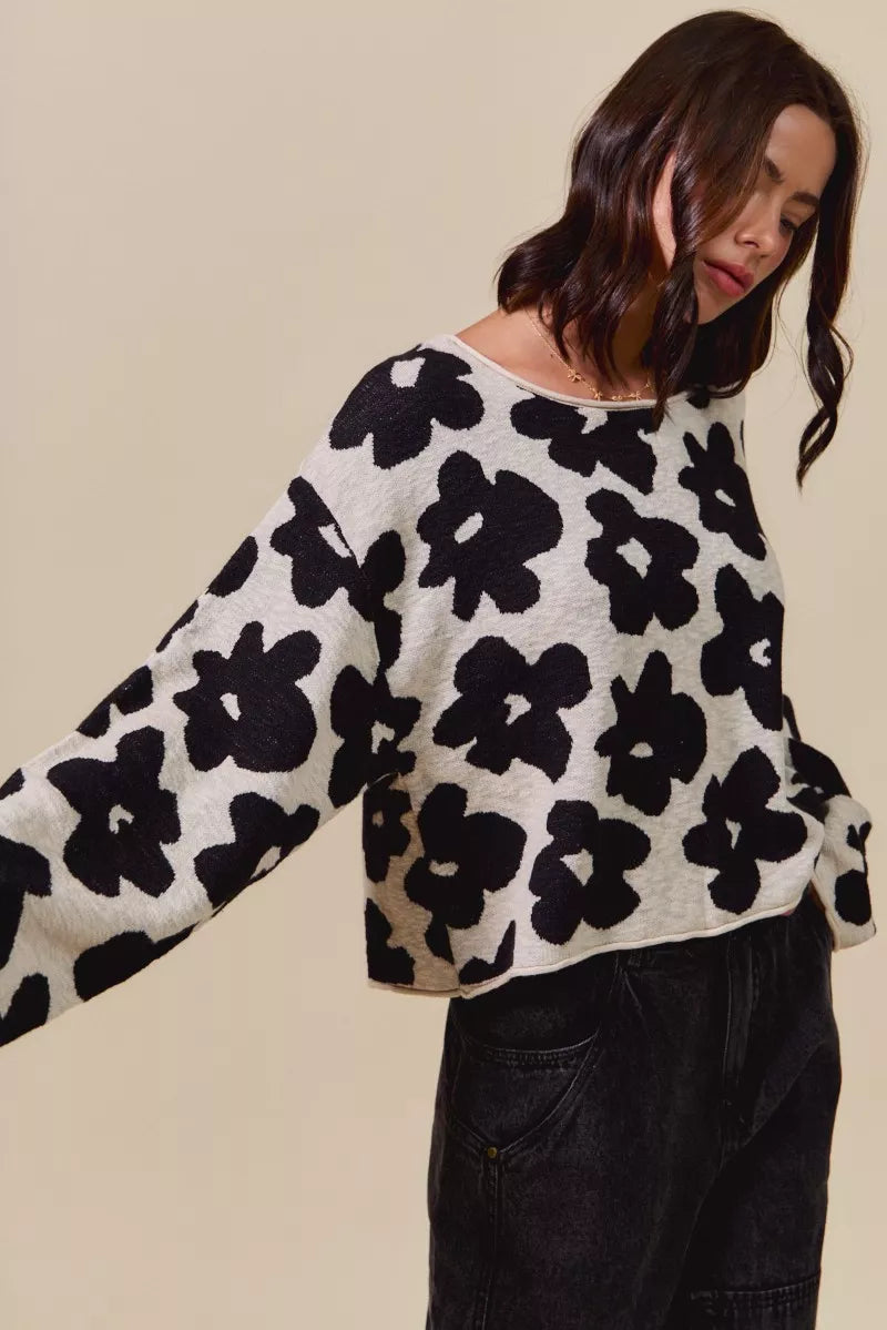 Women's Loose Fit Floral Lightweight Sweater Top Casual Chic