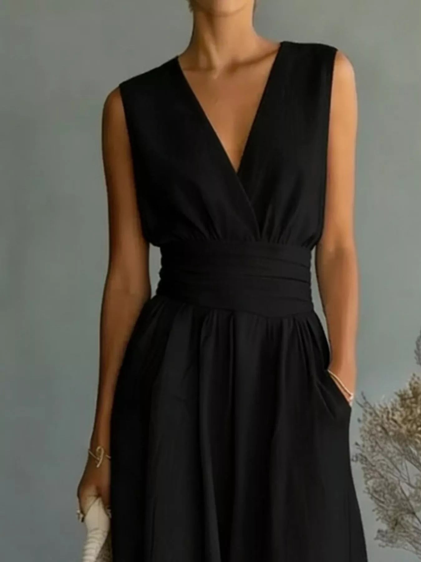 Sleeveless Wide Leg Jumpsuit with Waist Tie in Light Blue