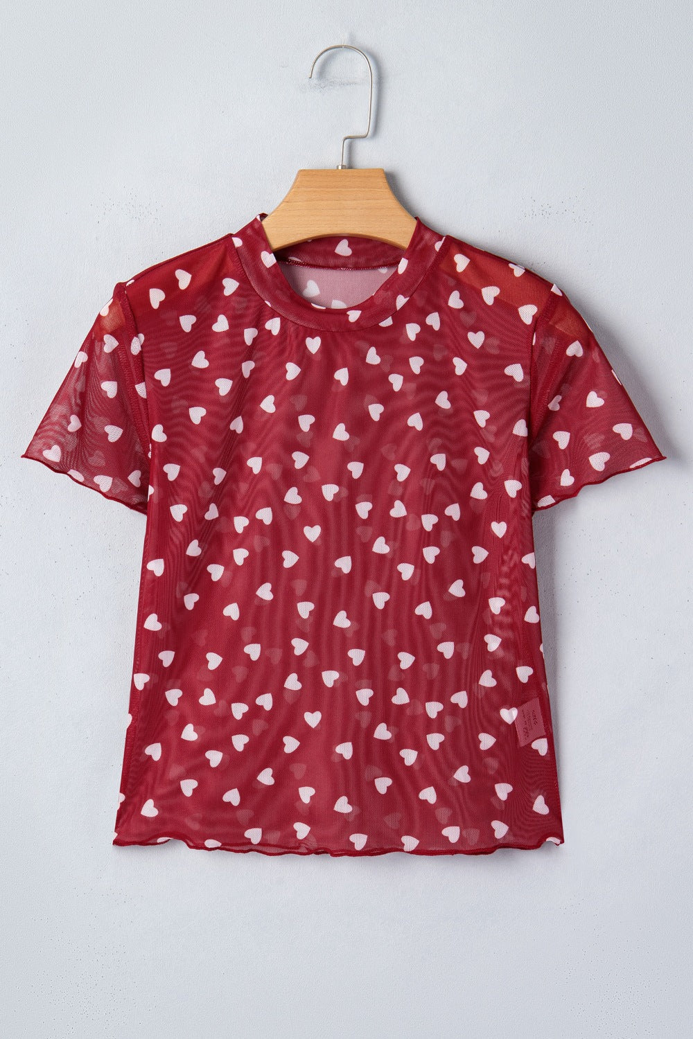 Women's Sheer Heart Print Fitted T-Shirt Short Sleeve Casual Top