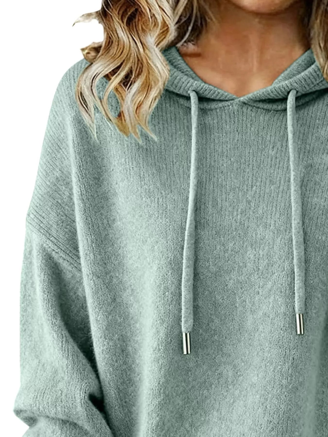 Women Long Sleeve Hooded Knit Sweater Drawstring Pullover