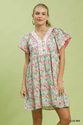 Blue Mix Floral Tiered Mini Dress with Pockets