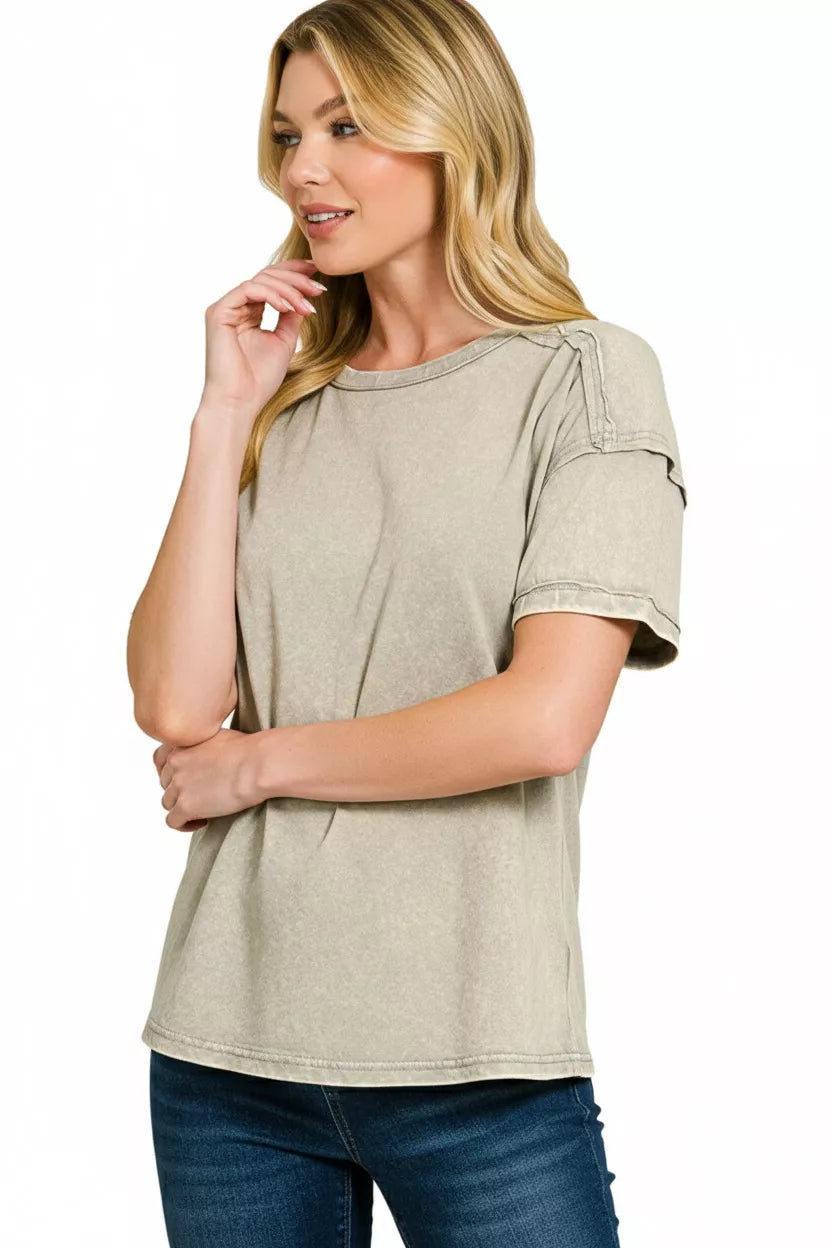 Zenana Acid Washed Round Neck T-Shirt
