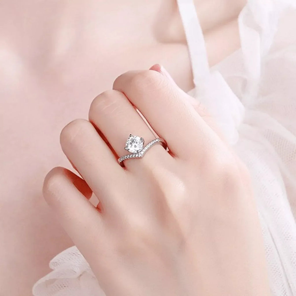 Adjustable 2 Carat Moissanite Sterling Silver V-Shape Ring
