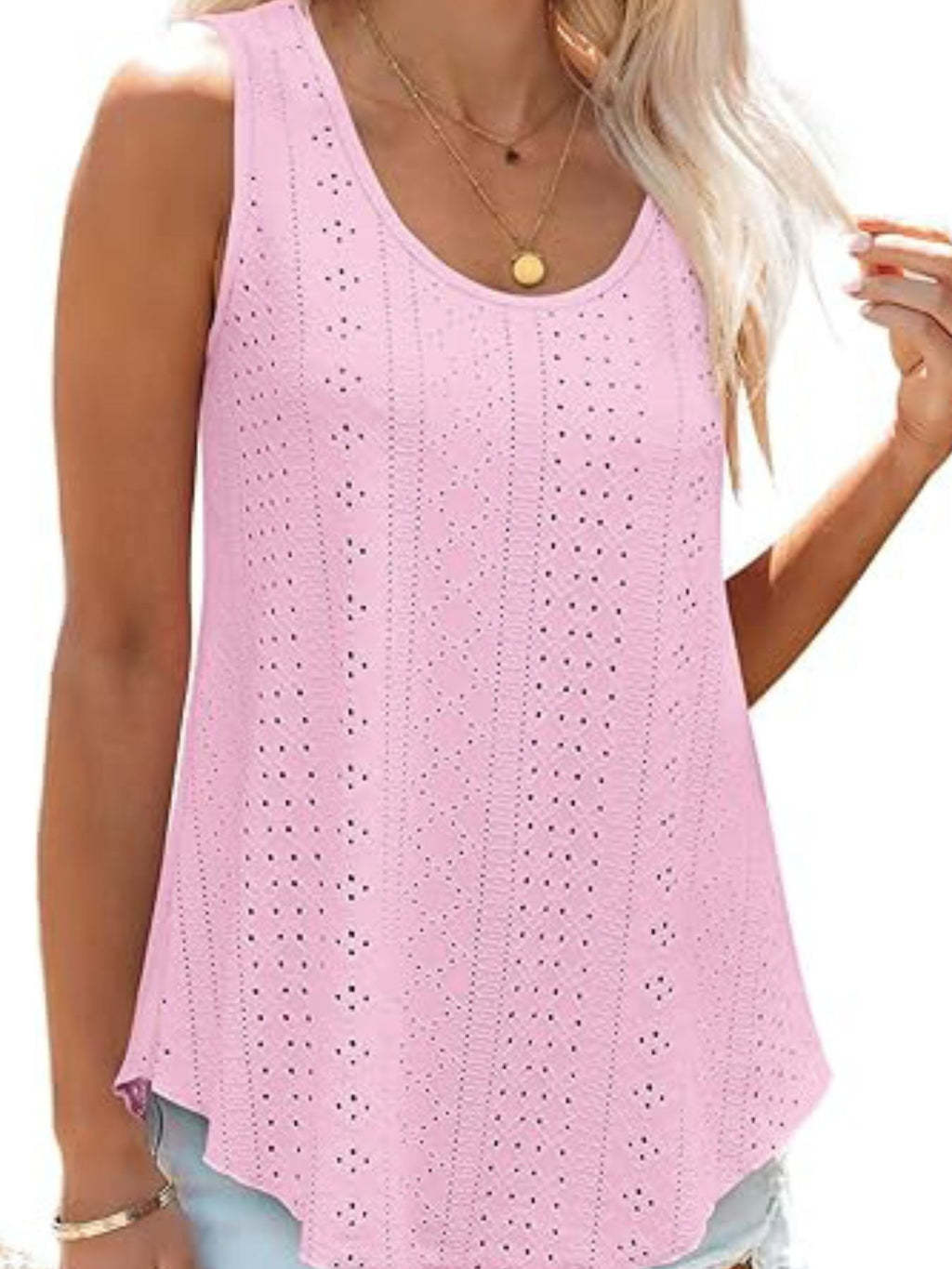 Women's Lavender Eyelet Scoop Neck Tank Top Sleeveless Shirt