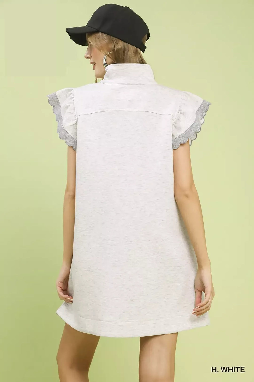 H. White Zip-Neck Flutter Sleeve Dress with Pockets