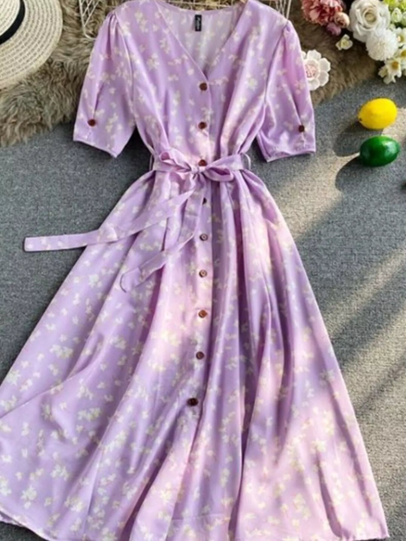 Floral Print V-Neck Midi Dress