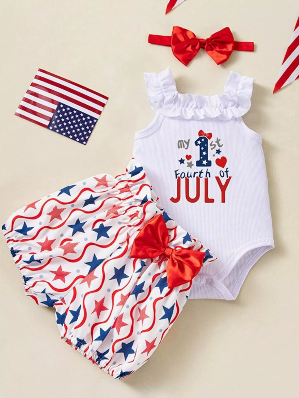 Baby Girls 3-Piece Patriotic First July Outfit Set