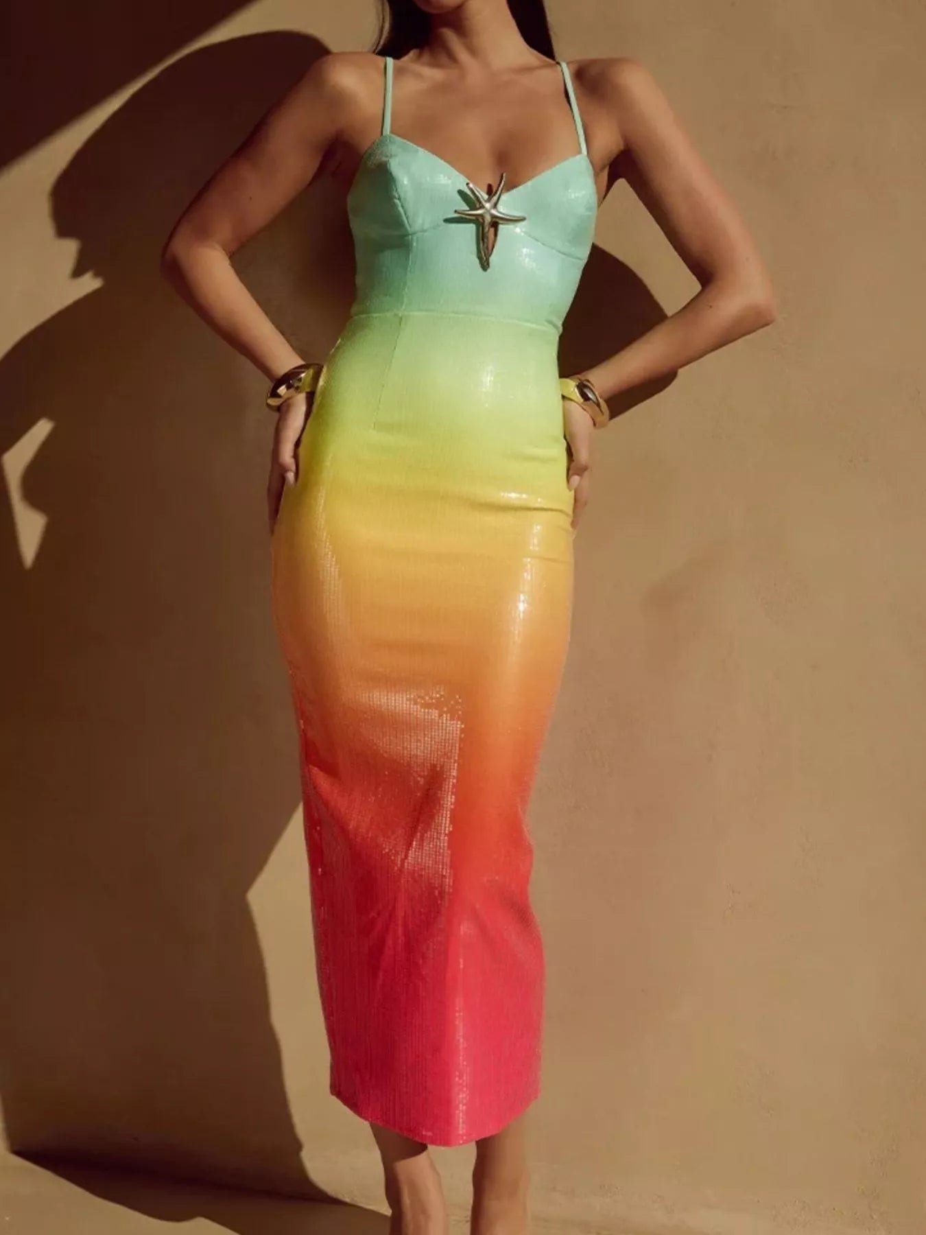 Gradient Cami Maxi Dress with Sequin Detail and Slit Back